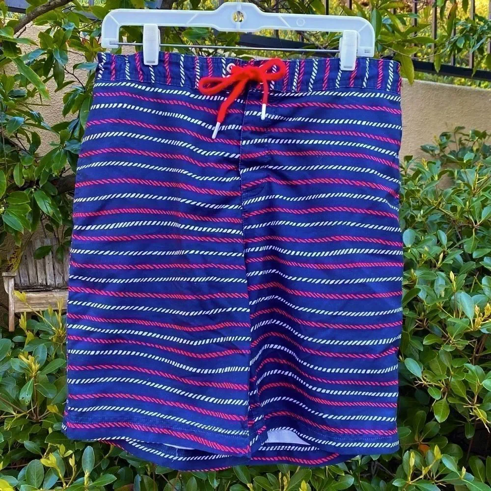 Lands' End Men's Red, Blue & White Board Shorts Swim Trunks. Medium. EUC!